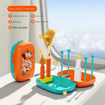 Portable Bottle Brush Set | Travel Cleaning Kit with Drain Rack