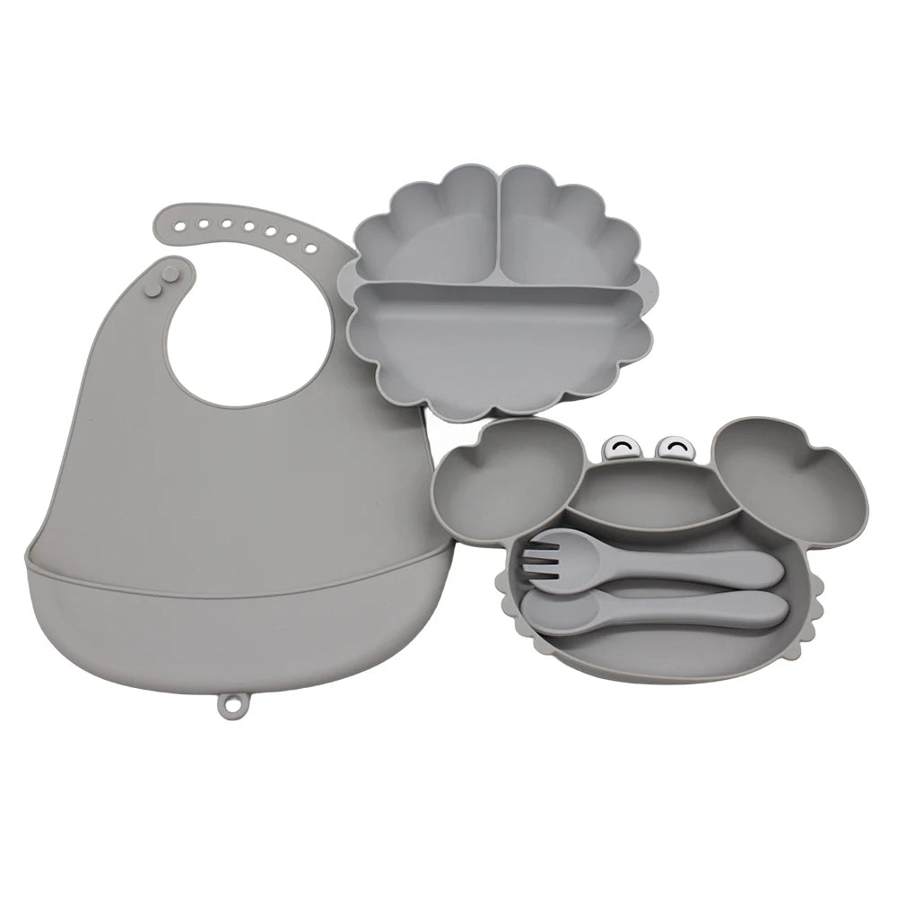 Baby Weaning Set - Pumpkin Divided Plate, Suction Bowl & Bib | Self-Feeding Tableware