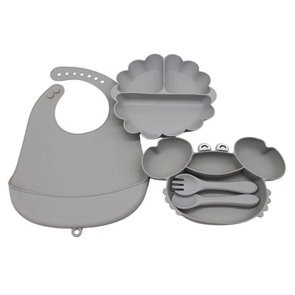 Baby Weaning Set - Pumpkin Divided Plate, Suction Bowl & Bib | Self-Feeding Tableware