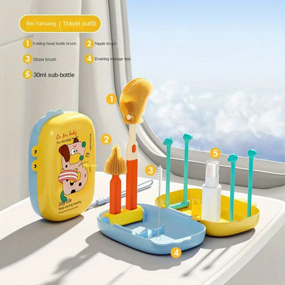 Portable Bottle Brush Set | Travel Cleaning Kit with Drain Rack