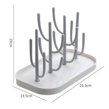 Gray drying rack with dimensions on a white background