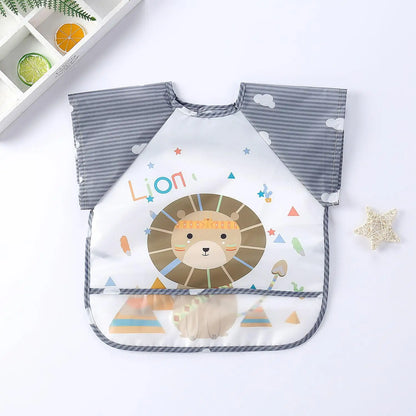 Long Sleeve Baby Bib with Pocket - Cartoon Waterproof Apron for 0-3 Years