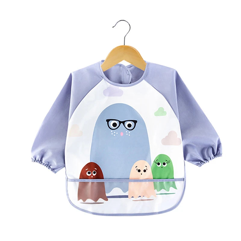 Long Sleeve Baby Bib - Waterproof Cartoon Feeding Apron for 0-3 Years