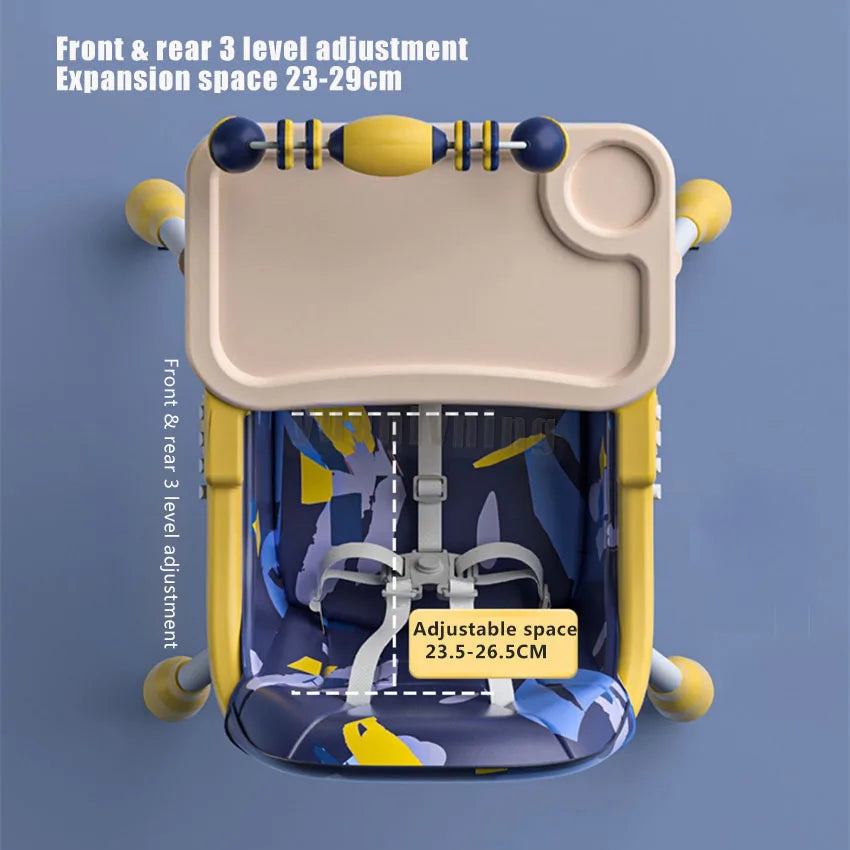 Child safety seat with adjustable features on a blue background