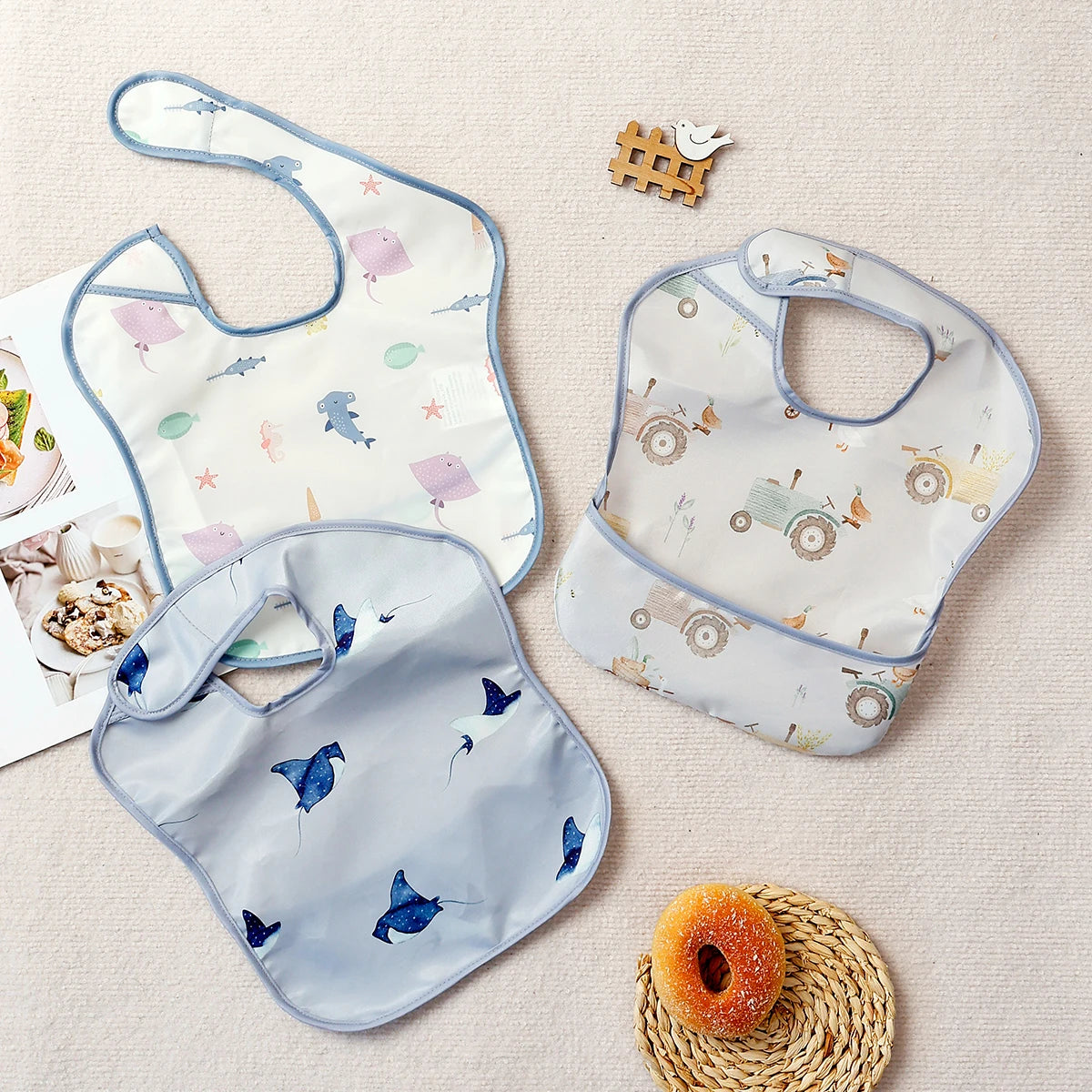 3-Piece Reusable Baby Bib Set - Animal Print Waterproof Feeding Bibs