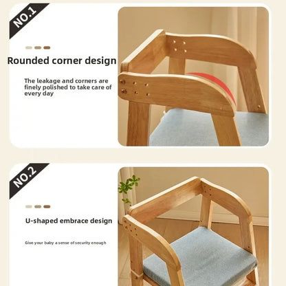 Adjustable Wooden High Chair for Babies & Toddlers - Extra Wide Seat with Footrest