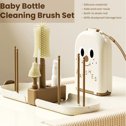 Baby Bottle Cleaning Brush Set | Silicone Travel Case & Drying Rod