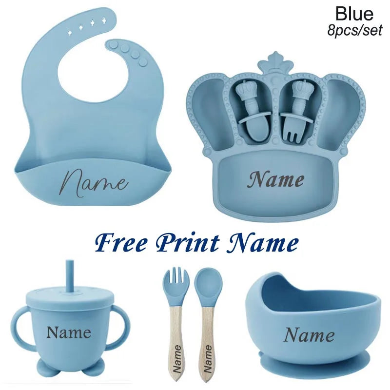 8-Piece Silicone Baby Feeding Set | Crown Plate with Suction Bowl | BPA-Free Tableware