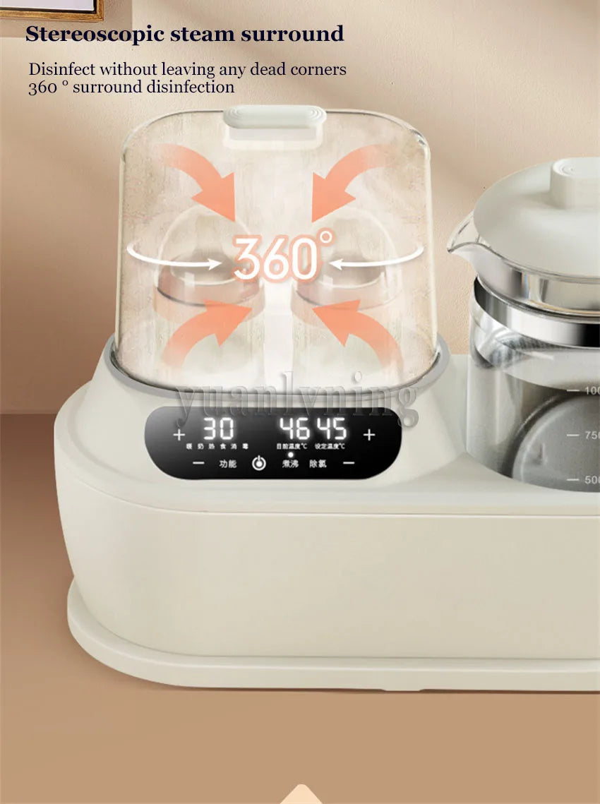 Stereoscopic steam surround disinfection device with digital display on a beige background