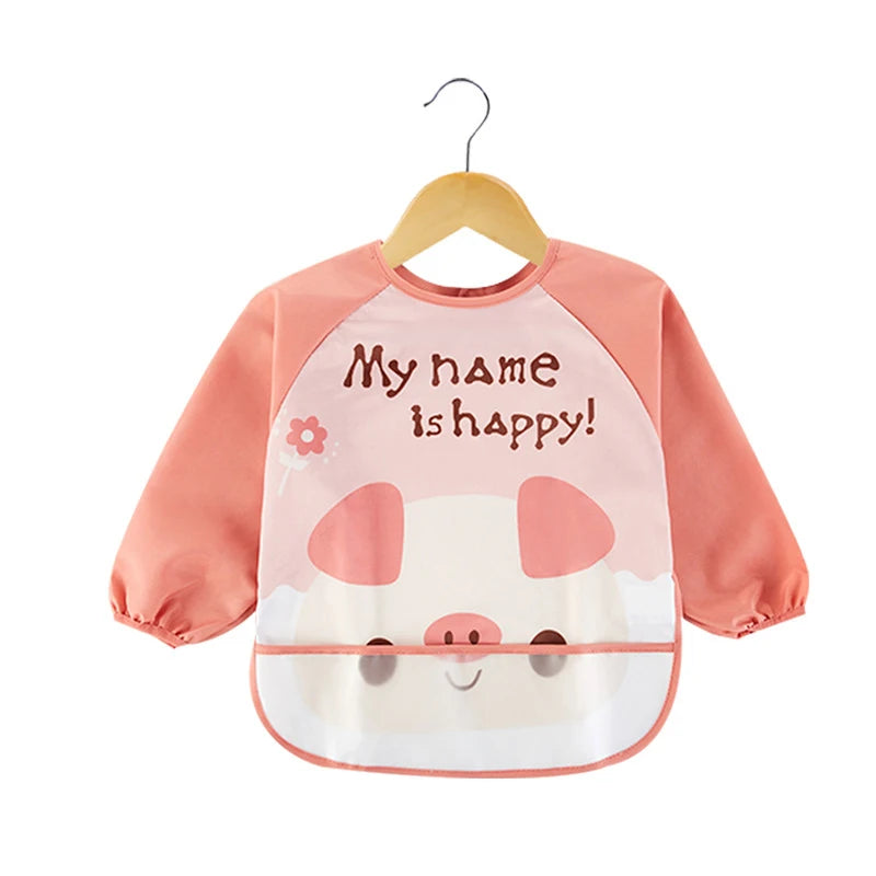 Long Sleeve Baby Bib - Waterproof Cartoon Feeding Apron for 0-3 Years