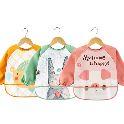 Long Sleeve Baby Bib - Waterproof Cartoon Feeding Apron for 0-3 Years