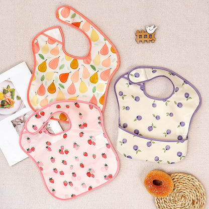 3-Piece Reusable Baby Bib Set - Animal Print Waterproof Feeding Bibs