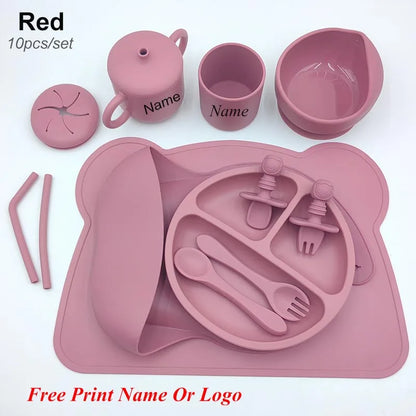 Premium Silicone Baby Feeding Set - 10 Piece Personalised Tableware Collection