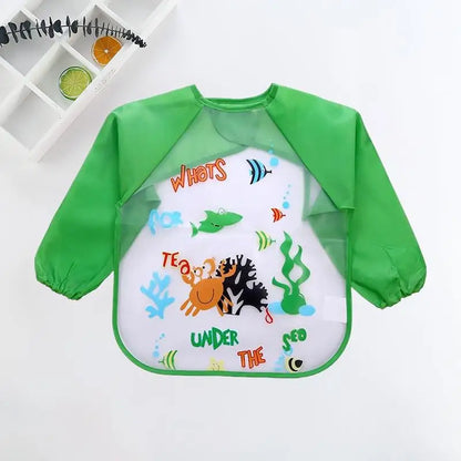 Long Sleeve Baby Bib with Pocket - Cartoon Waterproof Apron for 0-3 Years