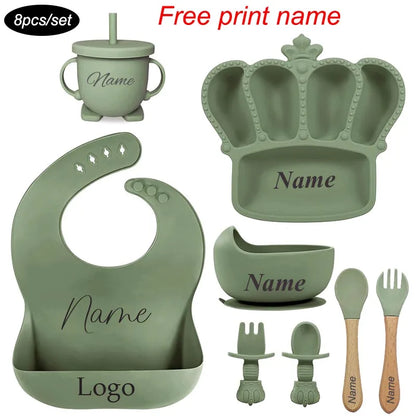 8-Piece Silicone Baby Feeding Set | Crown Plate with Suction Bowl | BPA-Free Tableware