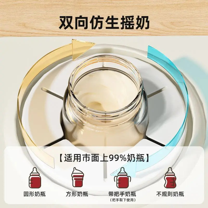 Bottle adapter with clear glass container on a beige background, featuring text and icons.