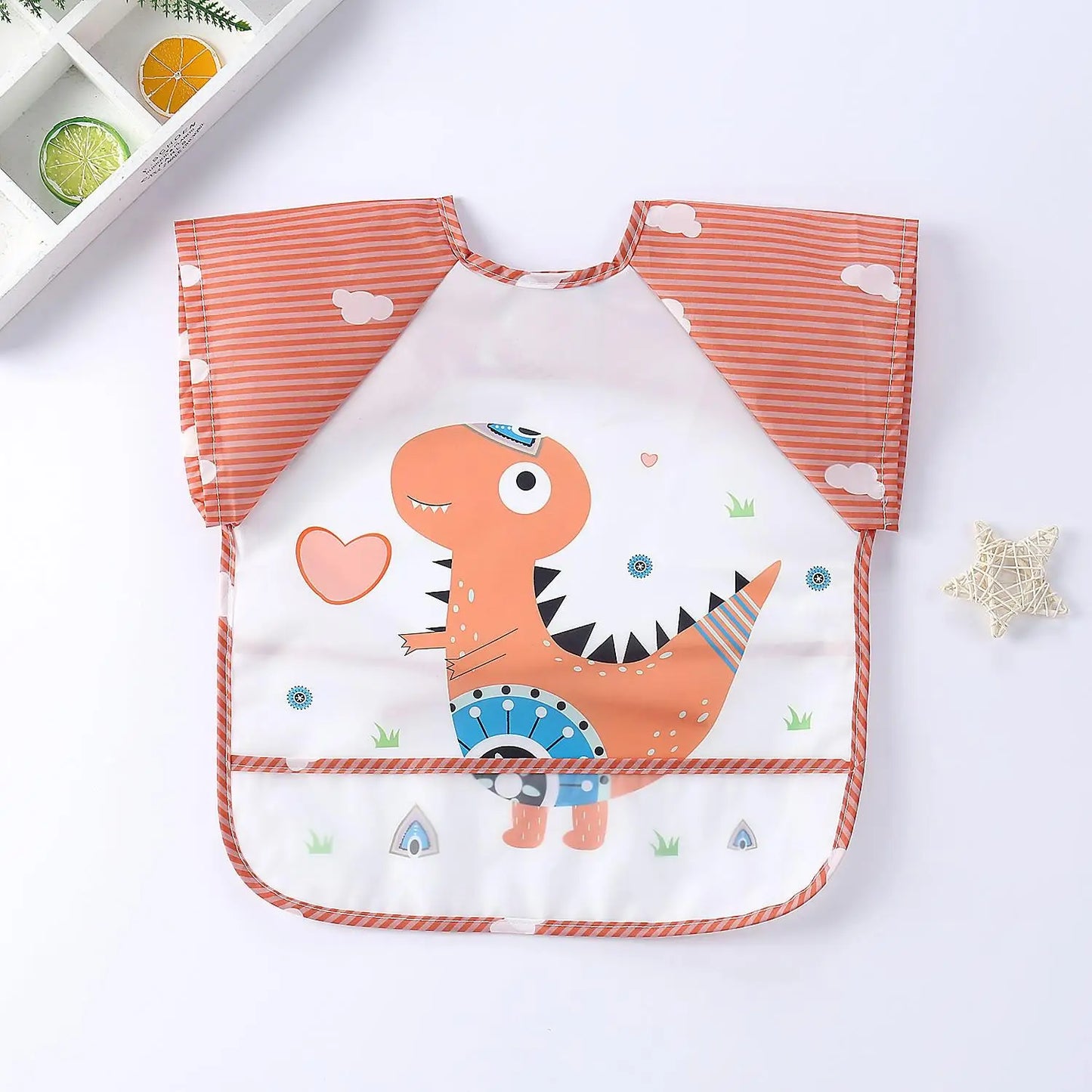 Long Sleeve Baby Bib with Pocket - Cartoon Waterproof Apron for 0-3 Years
