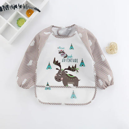 Long Sleeve Baby Bib with Pocket - Cartoon Waterproof Apron for 0-3 Years